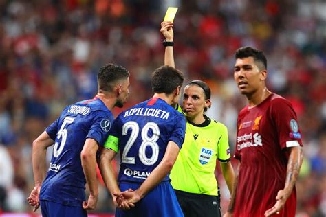 The french official will take charge frappart handled her first men's game for uefa at the 2019 super cup, between liverpool and chelsea, and was picked for her first europa league. Stephanie Frappart Referees the 2019 UEFA Super Cup | POPSUGAR Fitness Photo 5