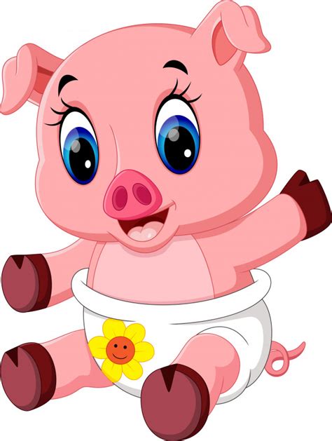 Illustration Of Cute Baby Pig Cartoon Vector Premium