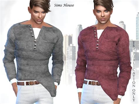 Mens T Shirt Asymmetric With A Long Sleeve By Sims House At Tsr Sims