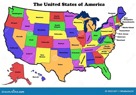 Mapa De Estados Unidos Con Nombres Del Estado Stock De Ilustración