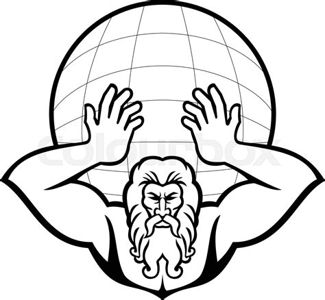 Atlas Holding Up World Front View Mascot Black And White Stock Vector