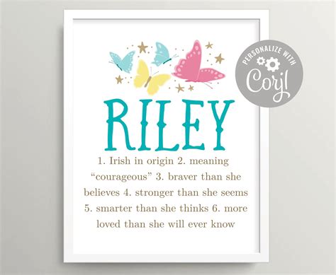 Butterfly Baby Girl Name Art Printable Fantasy Nursery Wall Etsy In