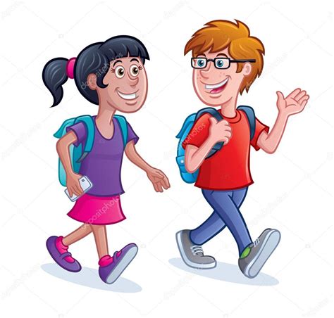 Método comunicativo dirigido a jóvenes y adultos dividido en cuatro niveles. Niños de la escuela caminando con mochilas — Fotos de Stock © RodSavely #127230692