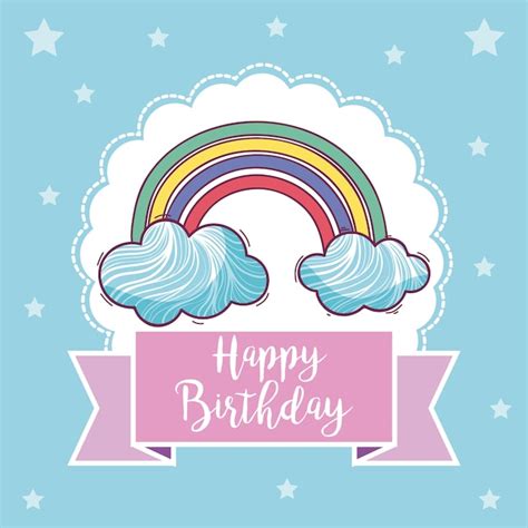 Premium Vector Happy Birthday Card With Rainbow