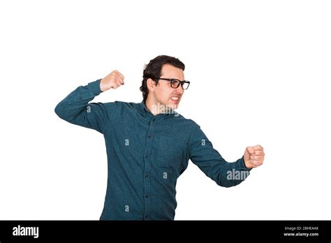 Angry Businessman Hand Punching Fighting Position Clenching Teeth And