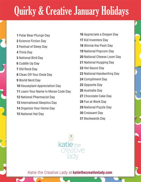 Celebrate Every Day January Quirky And Creative Holidays — Katie The