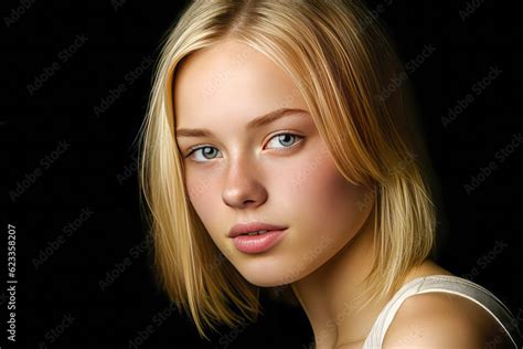 radiant 18 year old blonde woman dressed in light showcasing natural beauty with soft skin and