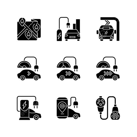 Conjunto De Iconos De Glifo Negro Para Cargar Vehículos Eléctricos En