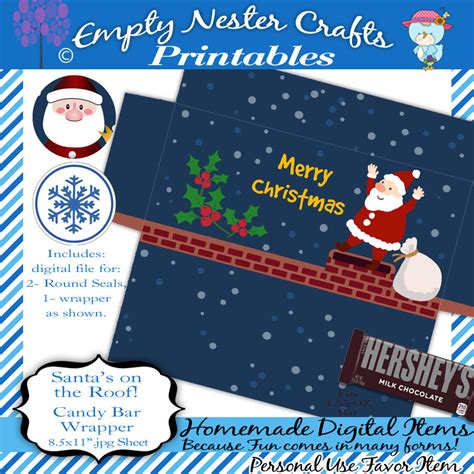 Use our printable candy bar gift tags that are full of clever candy sayings! Hershey Candy Bar Wrapper Merry Christmas Santa on Roof