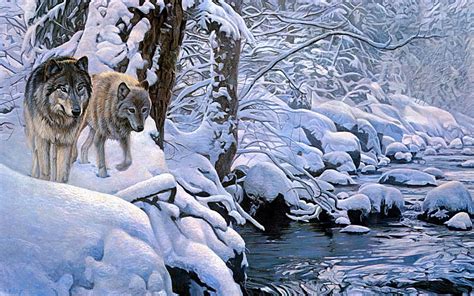 Wolves Art Terry Isaac Lup Wolf River Pictura Winter Iarna