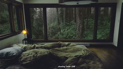 Relaxing Forest Bedroom Cozy Bedroom Cozy Cabin Bedroom In Forest With Heavy Rain Youtube