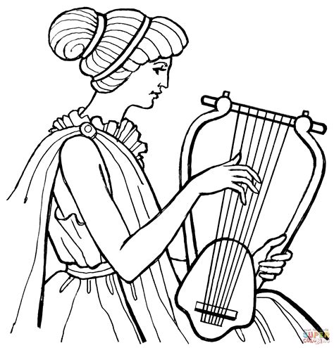 Woman Playing A Lyre Coloring Page Free Printable Coloring Pages