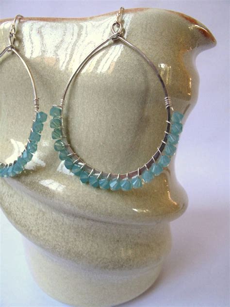Items Similar To Sterling Silver Turquoise Crystal Teardrop Hoop