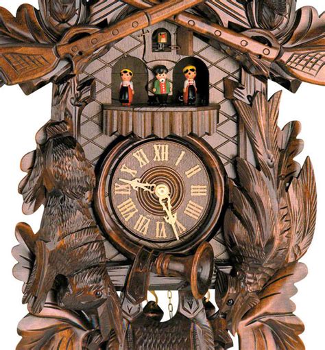 Carved 8 Day Hunting Style Musical Cuckoo Clock With Large Stag Mount