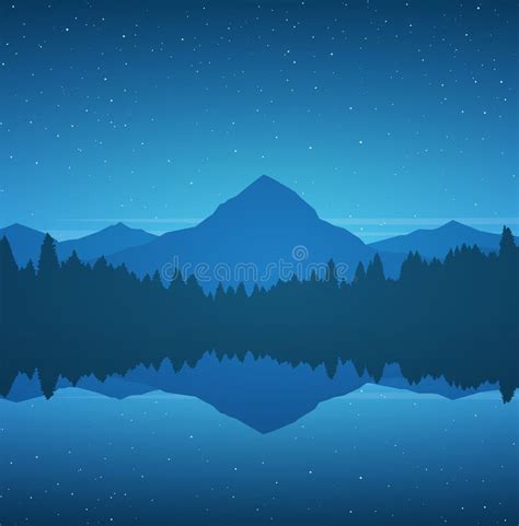 Night Mountain Landscape On Lake Stock Vector Illustration Of