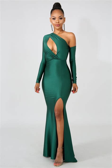 Womens Emerald Green Slit Maxi Dress Etsy