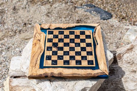 Olive Wood Epoxy Resin Chess Board Game Set Handmade Chess Etsy