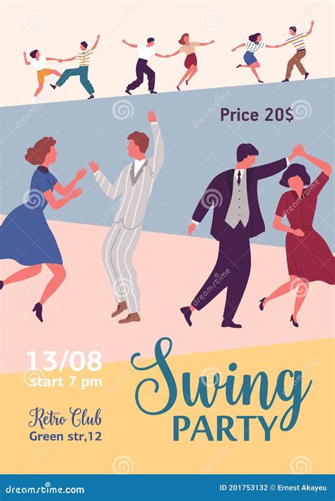 Colorful Poster For Swing Party With Dancing People And A Place For