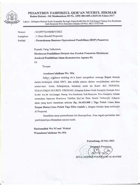 Surat Permohonan Bop Pesantren Pdf