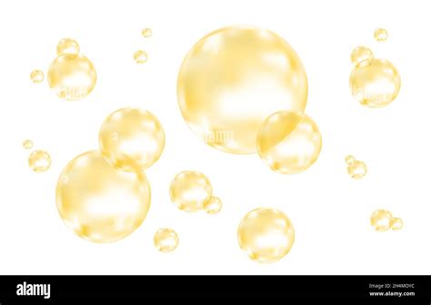 Set Of Realistic Glossy Gold Bubbles Isolated On White Background