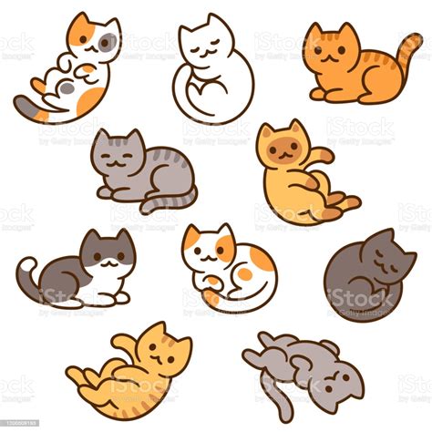 Cute Cartoon Cat Set Stock Illustration Download Image