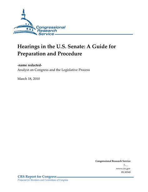 Hearings In The Us Senate A Guide For Preparation And Procedure