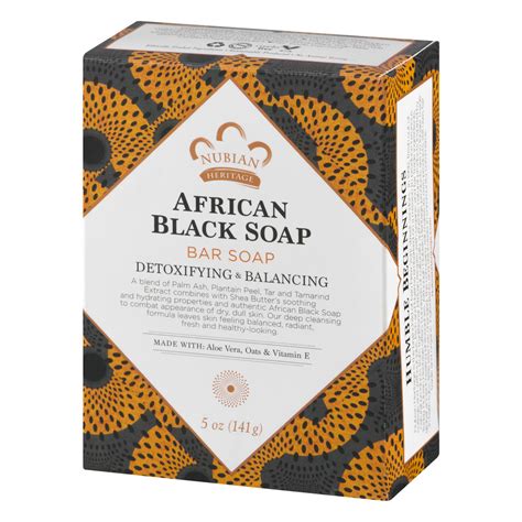 Nubian heritage's african black soap combines shea butter's hydrating properties with the soothing properties of oats, aloe and cocoa pod ash to minimize the appearance of superficial skin imperfections. Nubian Heritage African Black Soap 5 oz