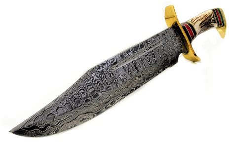 Large Damascus Steel Full Tang Bowie Knife Wleather Sheath Ebay
