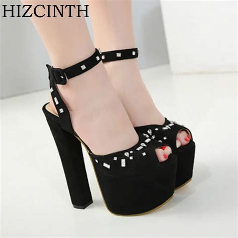 Hizcinth High Heels Sandals Womens Shoes Diamond Fish Mouth Platform