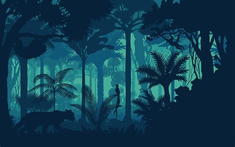 Blue Jungle Silhouettes Custom Made Wallpaper On Jungle