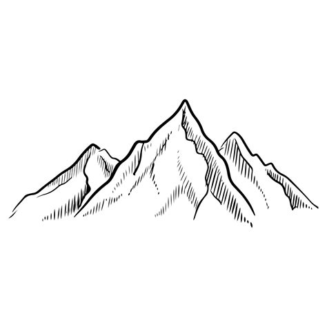 Hand Drawn Mountain In Sketch Style Isolated On White Background