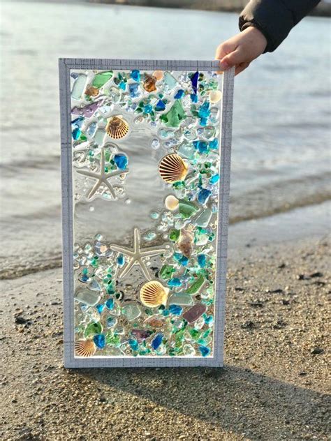 Beach Glass Coastal Window 21x 11 Mixed Media Sea Etsy Sea Glass
