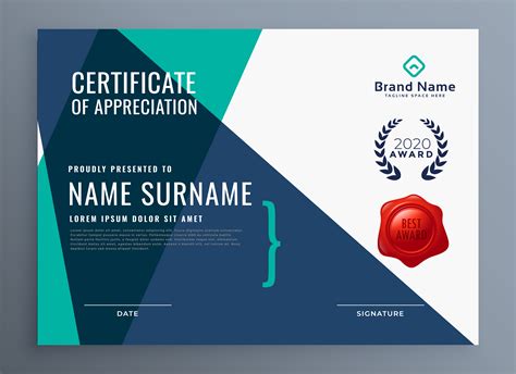Modern Certificate Of Appreciation Template Download Free Vector Art