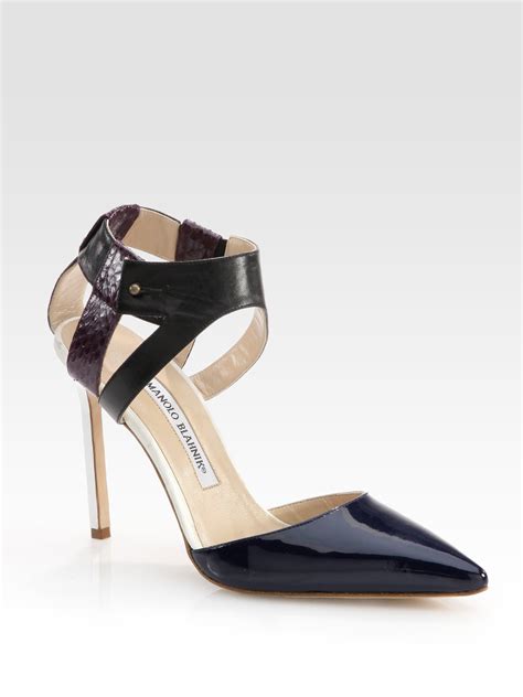 Manolo Blahnik Colter Snakeskin Patent Leather Pumps In Blue Navy Lyst