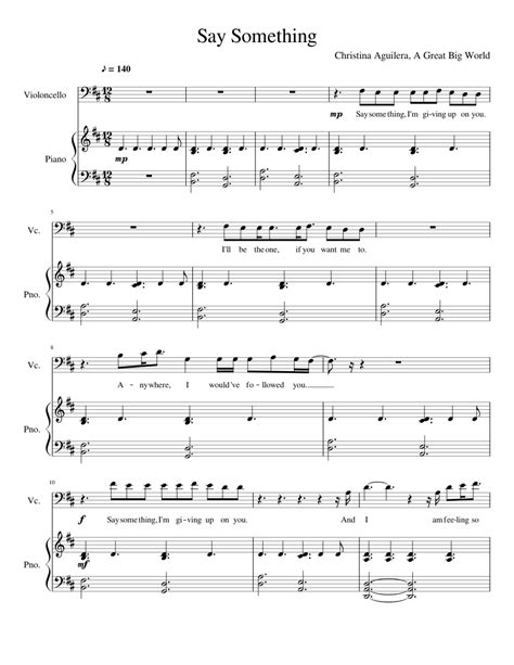 Say Something Sheet Music For Piano Cello Solo