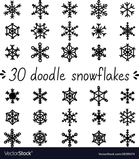 Doodle Snowflakes Set Of Isolated Handdrawn Snow Vector Image