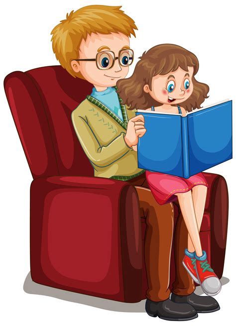 Father And Daughter Reading A Book Together Vector Art At Vecteezy