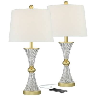 Regency Hill Traditional Glam Table Lamps 26 25 High Set Of 2 With Usb