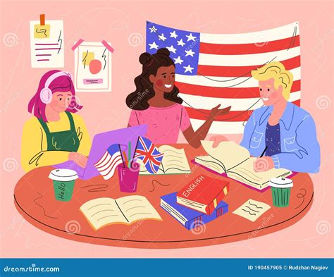 Students Learning American And British English Stock Vector