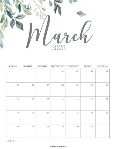 Free Floral March 2023 Calendar Printable Companypioneers Com Riset