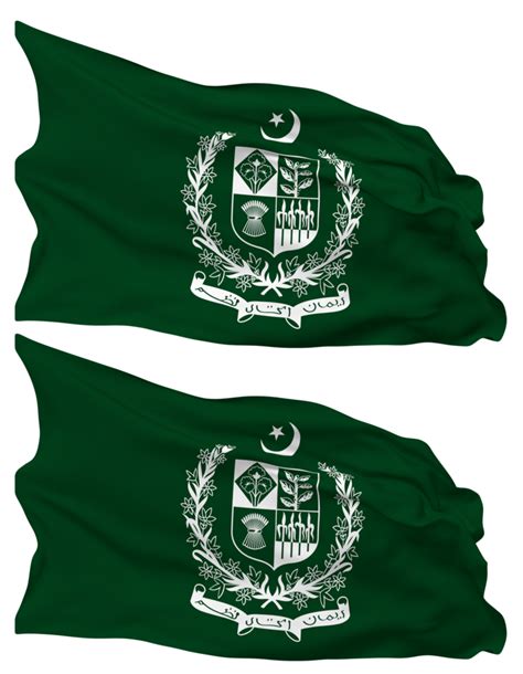 State Emblem Of Pakistan Coat Of Arms Flag Waves Isolated In Plain And