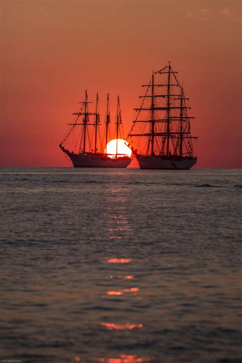 Tall Ships On The Bay At Sunset Sunrise Sunset Pinterest