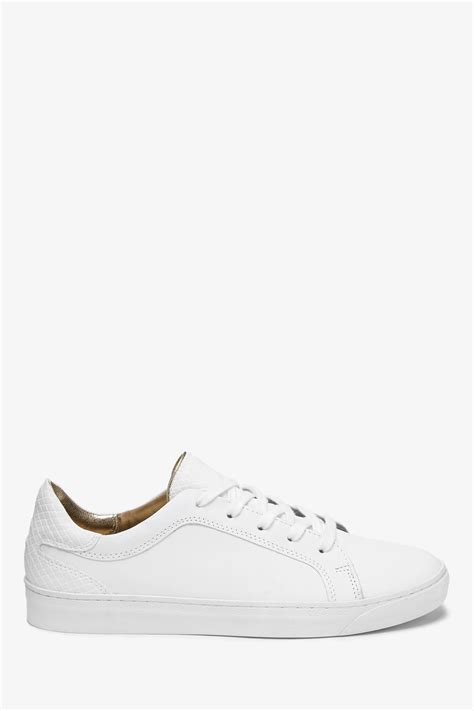 Next Signature Leather Lace Up Trainers In White — Ufo No More