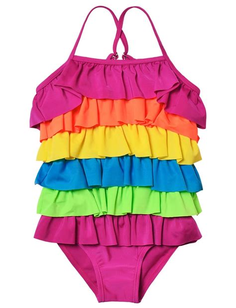 Ruffled Rainbow Striped Bathing Suit Best Rainbow Swimsuits For Kids