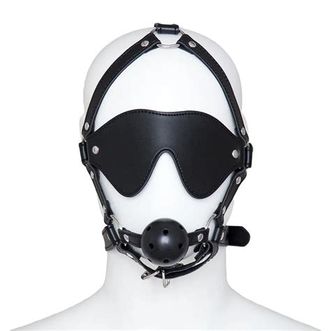 Hot Sale Leather Adult Sex Mask Blindfold With Ring Gag Ball Bdsm Bondage Hood Fetish Wear Adult