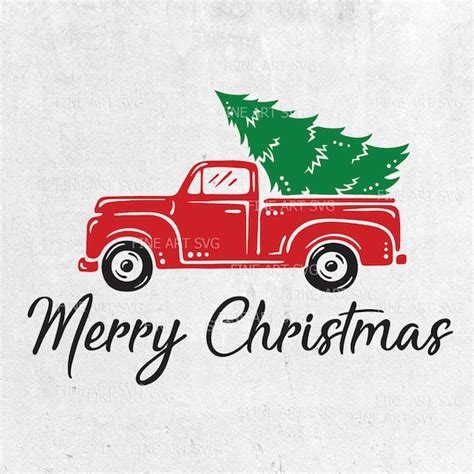 Merry Christmas Truck Svg File Christmas Tree Svg Design Red Etsy