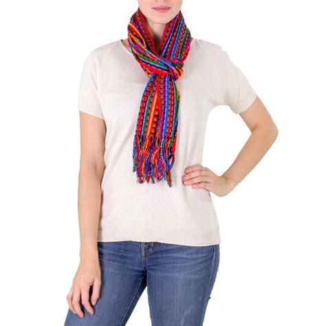 Guatemalan Hand Woven Cotton Scarf In Primary Colors Valley Of