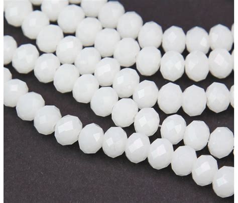 Milky White Glass Beads 8x6mm Faceted Rondelle Golden Age Beads
