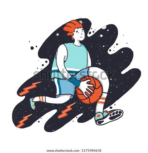 Sportsman Dribbling Playing Basketball Cartoon Vector Stock Vector