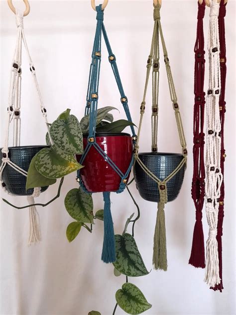 Beaded Macrame Plant Hanger Macrame With Tassel Handmade Colourful